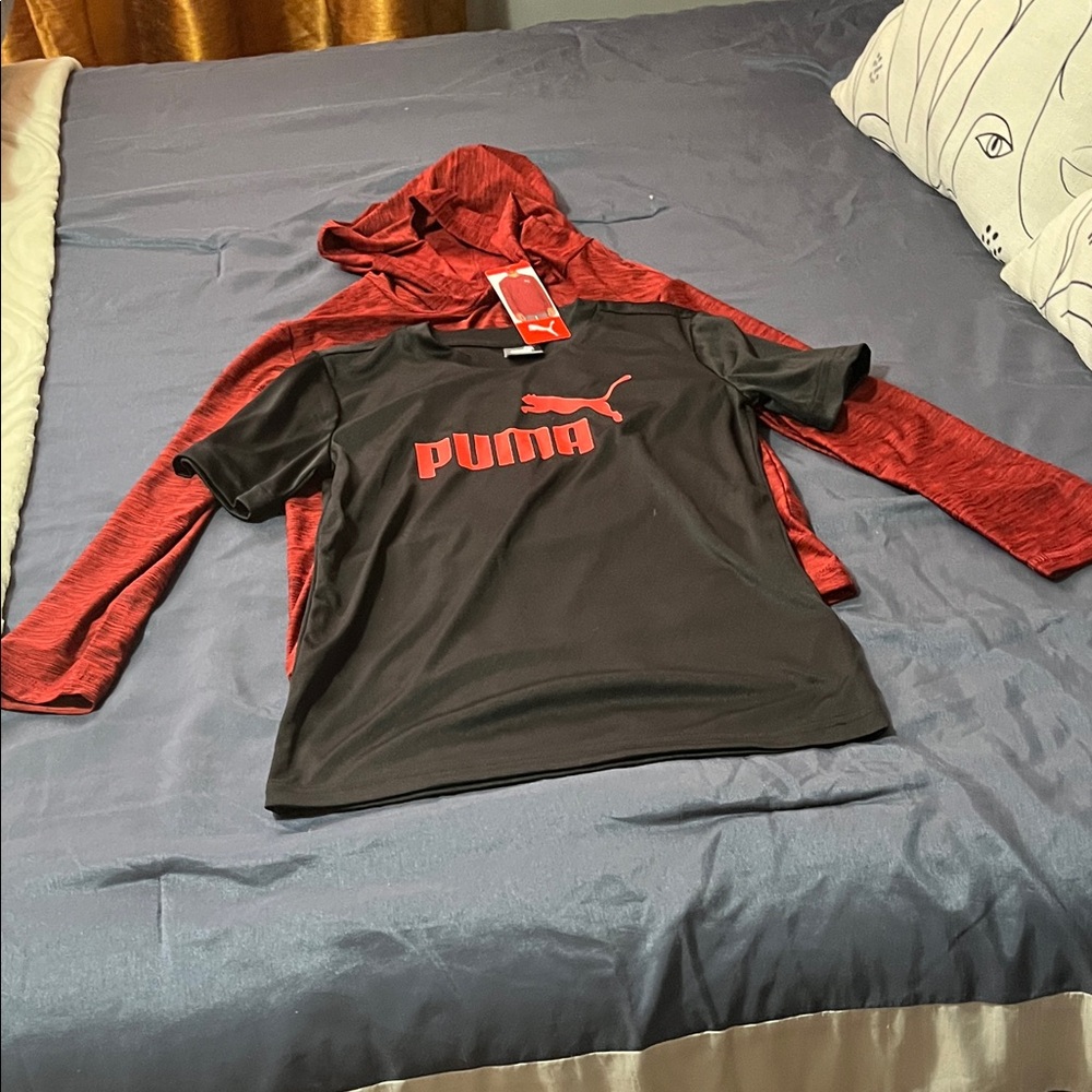 Puma Kids Red and Black Hoodie ant tshirt Set